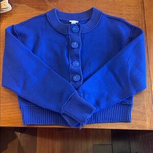Maeve Royal Blue Button-Front Cropped Cardigan